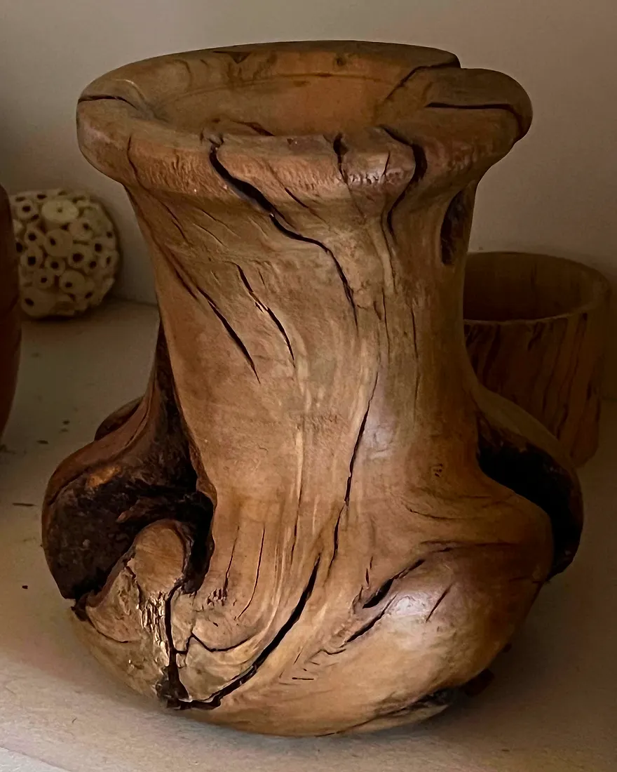 Vase taillé dans une loupe de bois brute